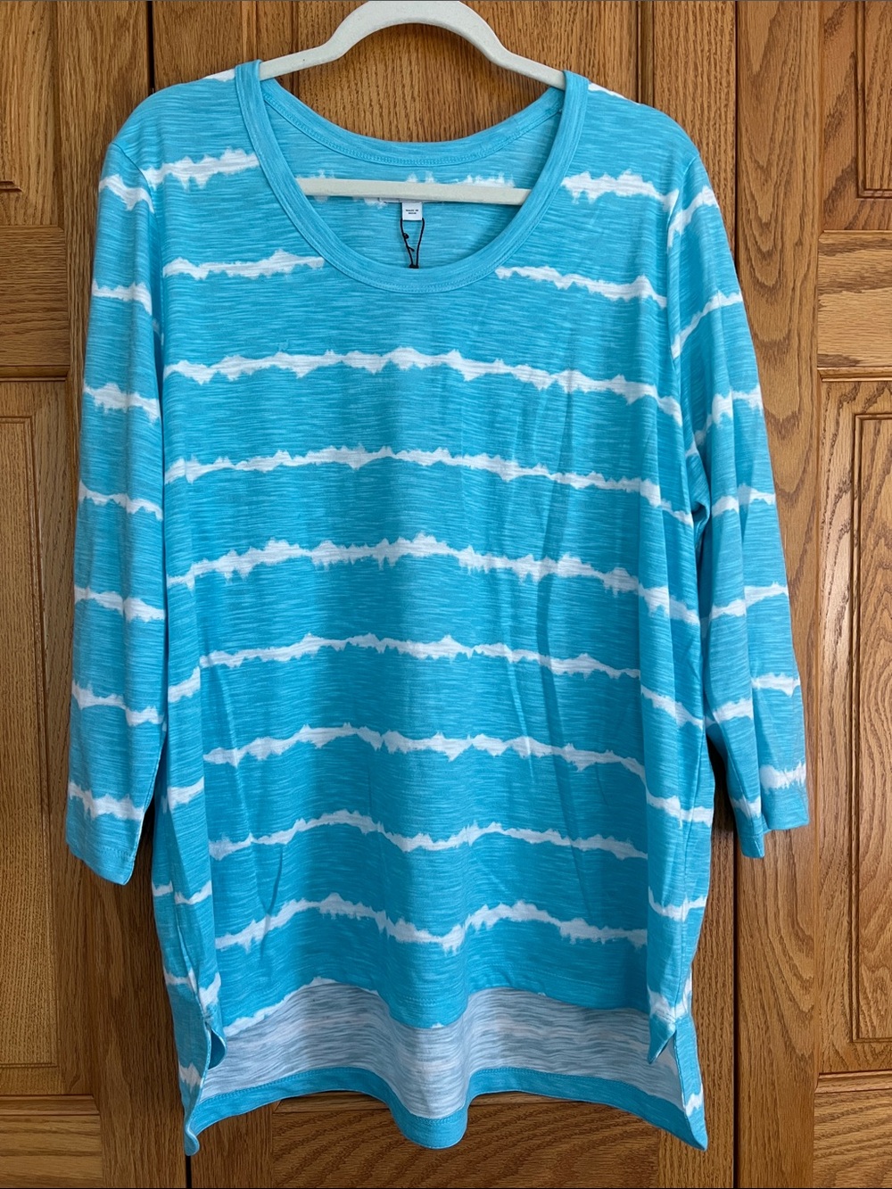 Chico’s Cotton Slub Tie-Dye Stripe 3/4 Sleeve Tee, Size 4, NWT Women's Tunic Top